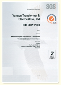 ISO 9001:2000 Certificate; Yangon Transformer and Electrical Co., Ltd.